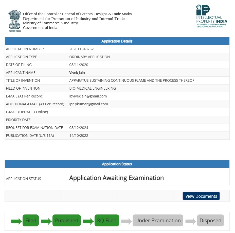 Jyoti Kalash application status 202011048752